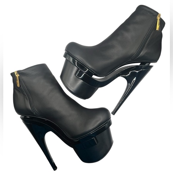 VERSACE Triple Platform Ankle Boots Black Leather Medusa Button 37.5EU 7.5US - Picture 8 of 16